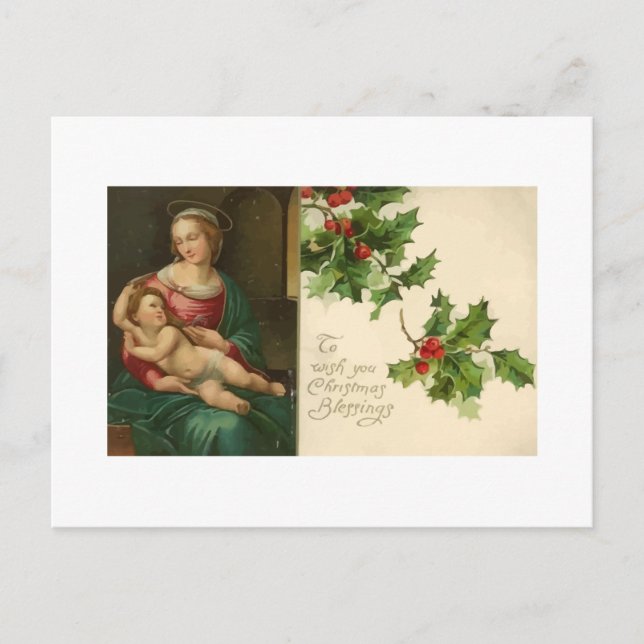 Vintage Religious Christmas Blessings Postcard (Front)