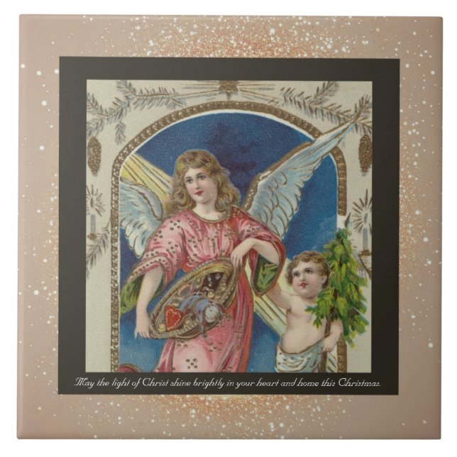 Vintage Religious Christmas Ceramic Tile + wishes (Front)