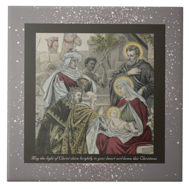 Vintage Religious Christmas Ceramic Tile + wishes (Front)