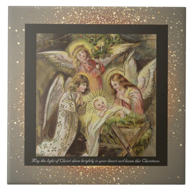 Vintage Religious Christmas Ceramic Tile + wishes (Front)