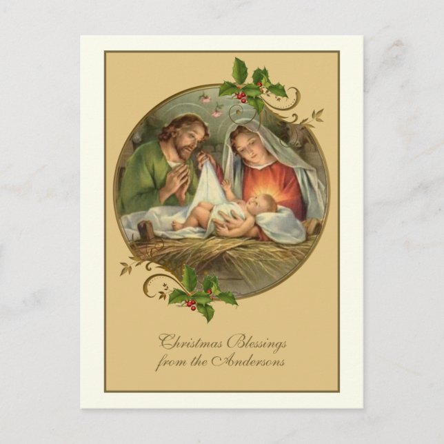 Vintage Religious Christmas Jesus Mary Joseph Holiday Postcard (Front)