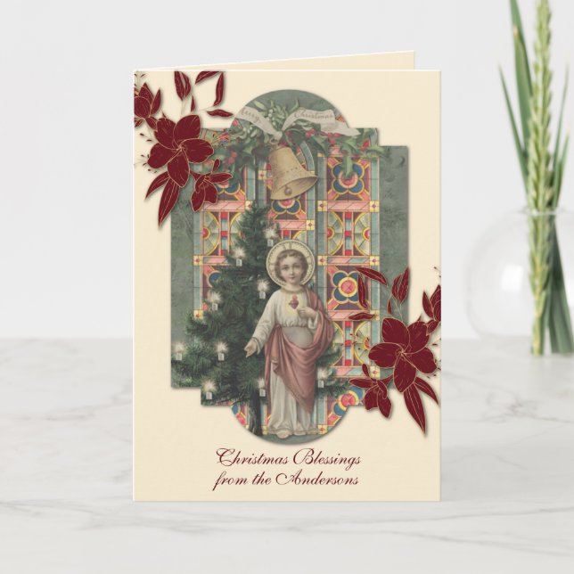 Vintage Religious Christmas Jesus Rosary Holiday Card (Front)