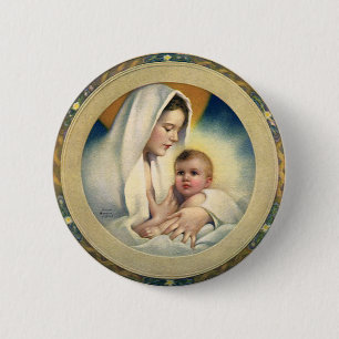 Vintage Religious Christmas, Madonna and Child 2 Inch Round Button