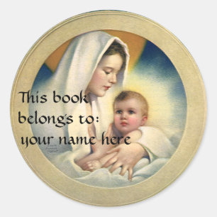 Vintage Religious Christmas, Madonna and Child Classic Round Sticker