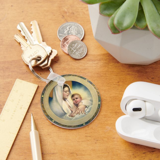Vintage Religious Christmas, Madonna and Child Keychain (Desk)