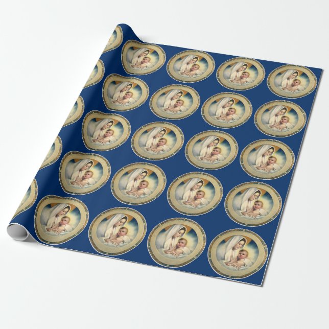 Vintage Religious Christmas, Madonna and Child Wrapping Paper (Unrolled)