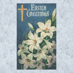 Vintage Religious Easter Greetings, Lily Flowers Sticker