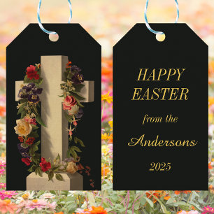 Vintage Religious Floral Cross Jesus Easter Gift Tags