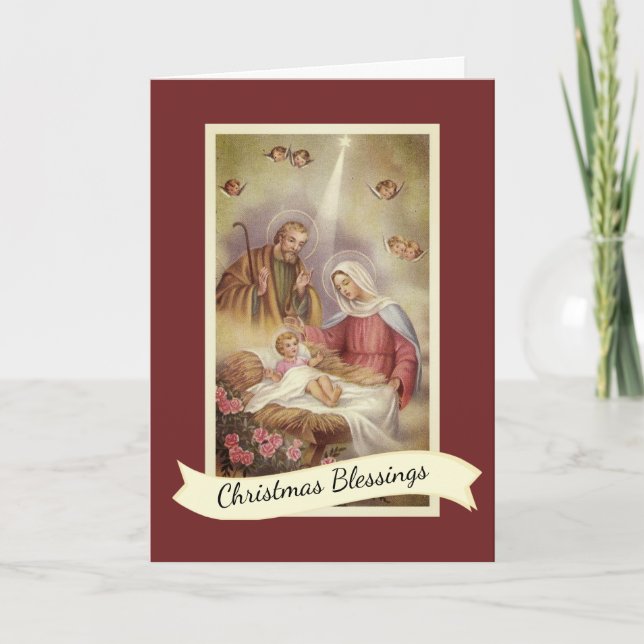 Vintage Religious Holiday Nativity Card (Front)