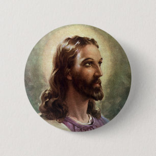 Vintage Religious, Jesus Christ Portrait with Halo 2 Inch Round Button