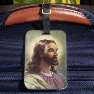Vintage Religious, Jesus Christ Portrait with Halo Luggage Tag