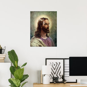 Vintage Religious, Jesus Christ Portrait with Halo Poster