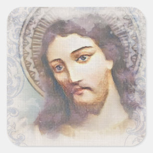Vintage Religious Jesus Watercolor  Square Sticker