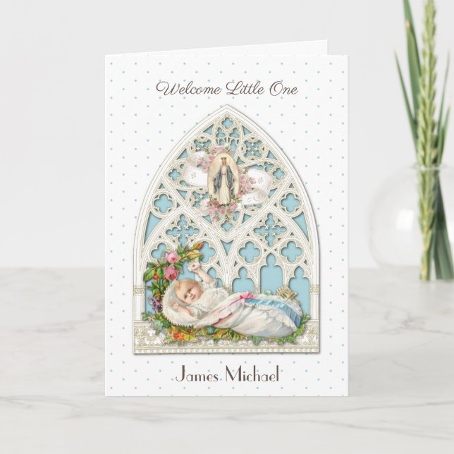 Vintage Religious New Baby Boy Virgin Mary Card (Front)