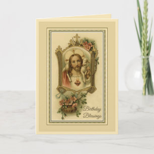 Vintage Religious Sacred Heart Jesus Birthday  Card