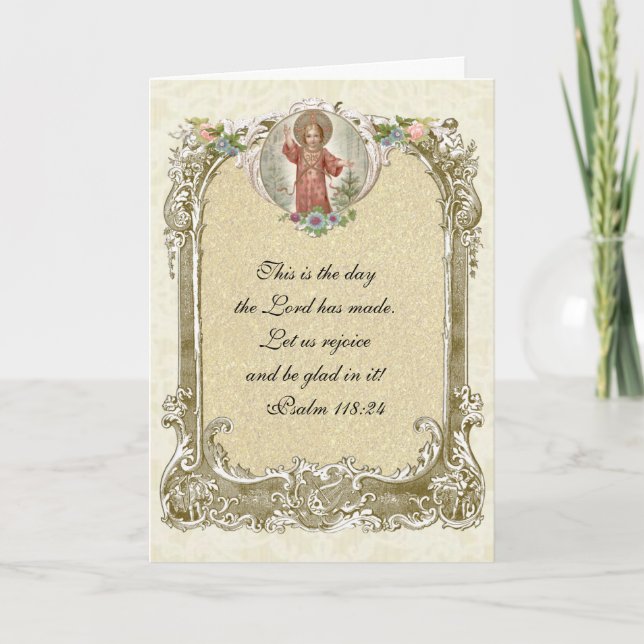 Vintage Religious Scripture Child Jesus Floral Card (Front)