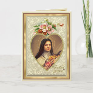 Vintage Religious St. Therese Valentine Prayer Holiday Card