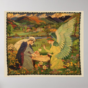 Vintage Religious Tapestry with Baby Jesus Christ Poster
