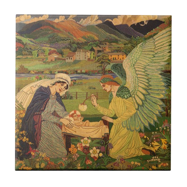 Vintage Religious Tapestry with Baby Jesus Christ Tile (Front)