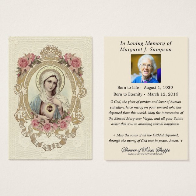 Vintage Religious Virgin Mary Funeral Catholic (Front & Back)