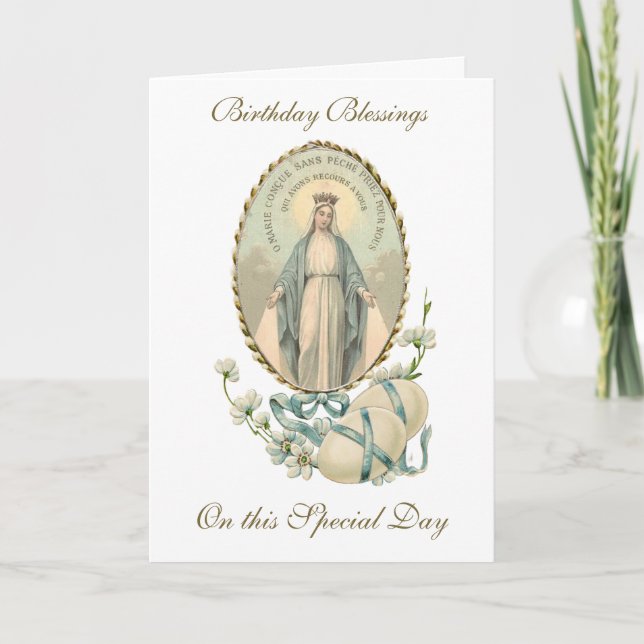 Vintage Religious Virgin Mary Happy Birthday Card (Front)