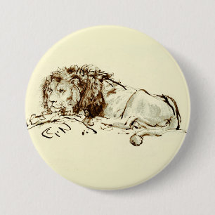 Vintage Rembrandt Ink Sketch / Drawing of a Lion 3 Inch Round Button