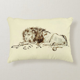 Vintage Rembrandt Ink Sketch / Drawing of a Lion Accent Pillow