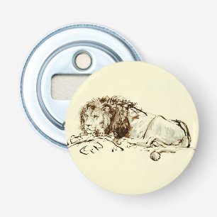 Vintage Rembrandt Ink Sketch / Drawing of a Lion Bottle Opener