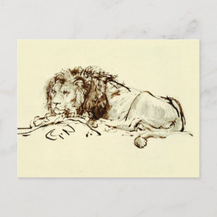 Vintage Rembrandt Ink Sketch / Drawing of a Lion Postcard