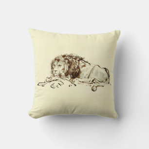 Vintage Rembrandt Ink Sketch / Drawing of a Lion Throw Pillow