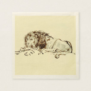 Vintage Rembrandt Ink Sketch of a Lion Napkin