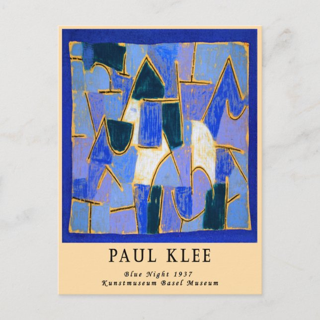 Vintage Remixed Paul Klee Blue Abstract  Bauhaus   Postcard (Front)