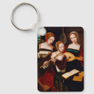 Vintage Renaissance Art Three Female Musicians Keychain