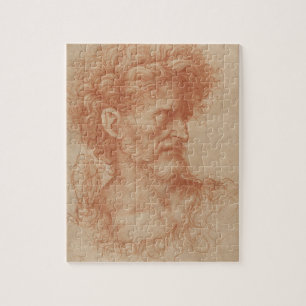 Vintage Renaissance Baroque Red Chalk Portrait Jigsaw Puzzle