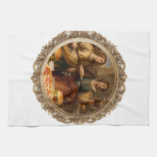 Vintage Renaissance Painting Parody of Men Eating Kitchen Towel