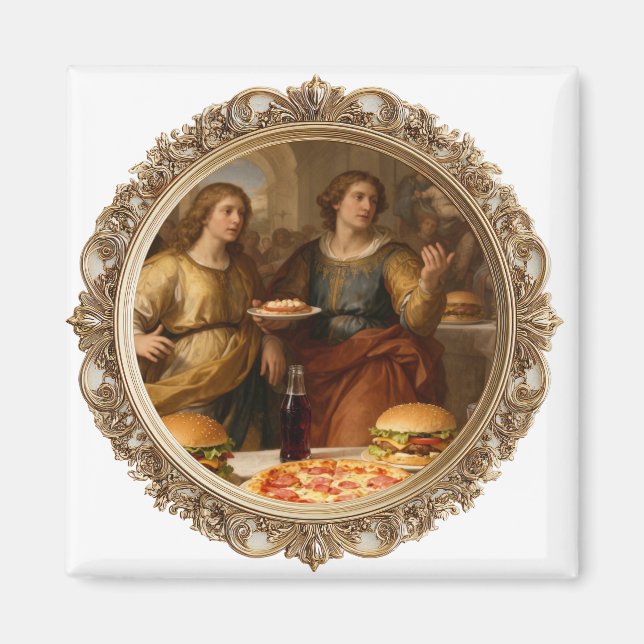 Vintage Renaissance Painting Parody of Men Eating  Magnet (Front)