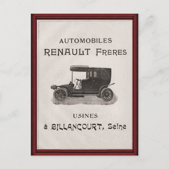 Vintage REnault Automobile poster Postcard (Front)
