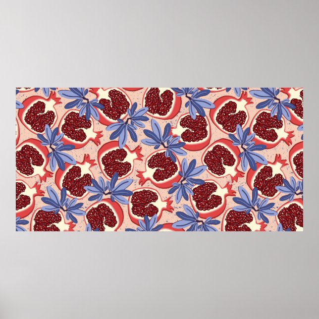 vintage repeating texture with stylized pomegranat poster (Front)