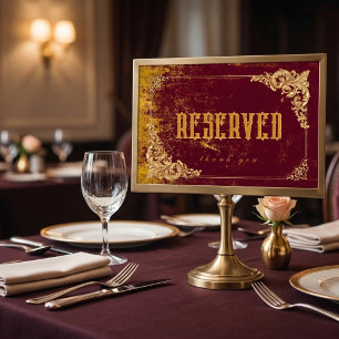 Vintage Reserved Gold Bordeaux Elegant Restaurant Table Number