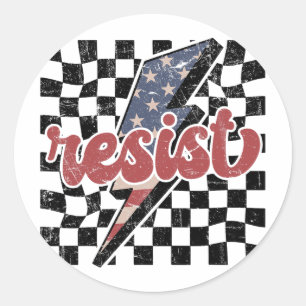 Vintage Resist Tee, Retro Chequered Patriotic Anti Classic Round Sticker