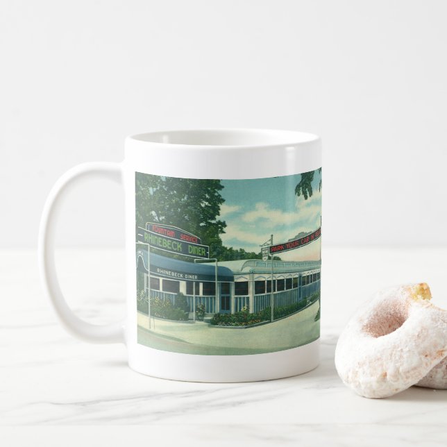Vintage Restaurant, Retro Rhinebeck Roadside Diner Coffee Mug (With Donut)