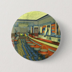Vintage Restaurant, Retro Roadside Diner Interior 2 Inch Round Button