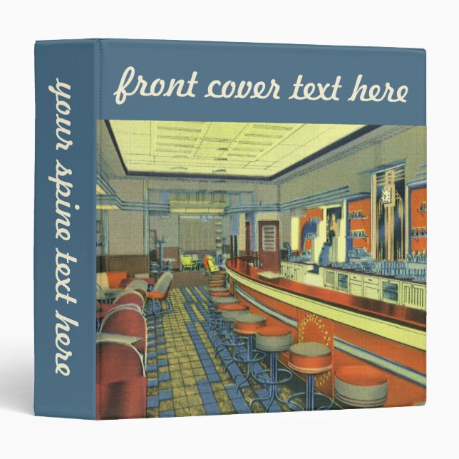 Vintage Restaurant, Retro Roadside Diner Interior Binder (Front/Spine)