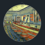 Vintage Restaurant, Retro Roadside Diner Interior Dartboard<br><div class="desc">Vintage illustration restaurants and eateries image featuring the interior of a retro diner with bar stools at the counter. A classic 50s dining experience.</div>