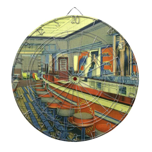 Vintage Restaurant, Retro Roadside Diner Interior Dartboard (Front)
