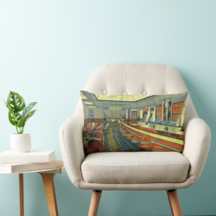 Vintage Restaurant, Retro Roadside Diner Interior Lumbar Pillow