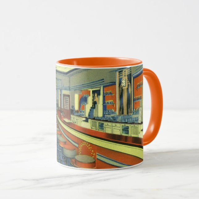 Vintage Restaurant, Retro Roadside Diner Interior Mug (Front Right)