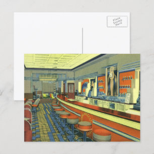 Vintage Restaurant, Retro Roadside Diner Interior Postcard