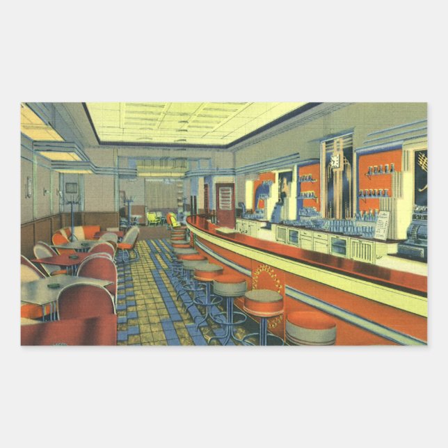 Vintage Restaurant, Retro Roadside Diner Interior Sticker (Front)