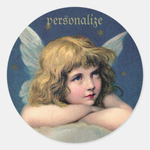 Vintage Resting Angel Round Stickers to Personaliz